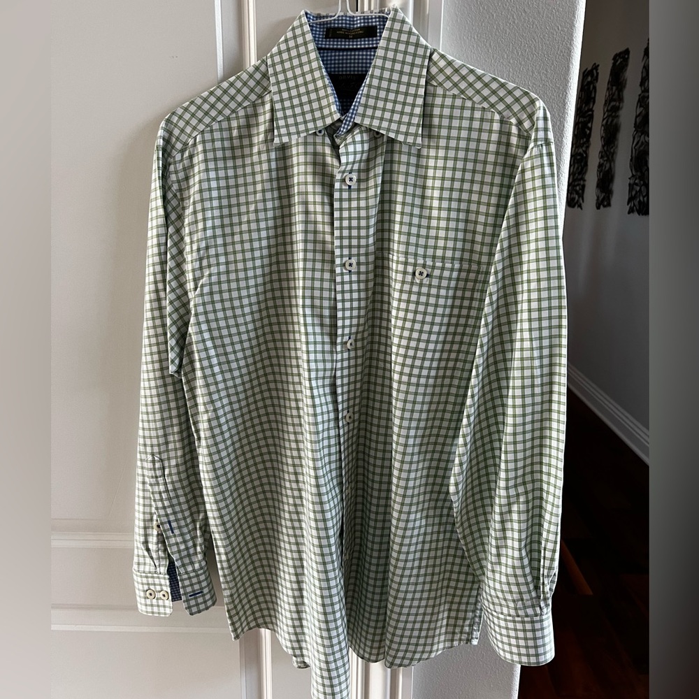 CLEARANCE Men’s Medium Green and White Checkered Button Down Dress Shirt Orvis